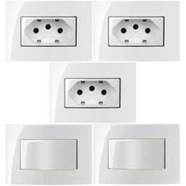 3 Tomada 3 Pinos 10a + 2 Interruptor Simples Branco para Móvel Embutir 3 Tomada 3 Pinos 10a + 2 Interruptor Simples Branco para Móvel Embutir