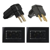 3 Tomada 3 Pinos 10a + 3 Tomada 3 Pinos 20a Móvel Embutir + 3 Plug 10a + 3 Plug 20a Macho 3 Pinos 90 Graus Preto