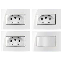 3 Tomada 3 Pinos 10a Embutir Móvel + Interruptor Paralelo Three Way Branco Sleek 3 Tomada 3 Pinos 10a Embutir Móvel + Interruptor Paralelo Three Way Branco Sleek
