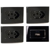 3 Tomada para Móvel Embutir 3 Pinos 20a + Tomada Usb 2a Preto 3 Tomada para Móvel Embutir 3 Pinos 20a + Tomada Usb 2a Preto