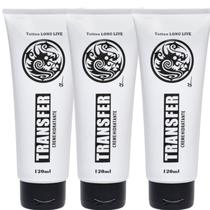 3 Transfer Creme 120ml! Transfere com alta precisão, não mancha nem borra, traços bem definidos, fixação de até 12 horas, ideal pra trabalhos grandes - Tattoo Long Life