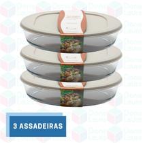 3 Travessa 3L Oval Tampa Sortida Grande Resistente Assados Forno