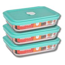 3 Travessa Facilita de Vidro com Tampa 750ML Marinex Doce
