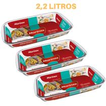 3 Travessa Retangular Vidro 2,2L Assados Doces Torta Marinex