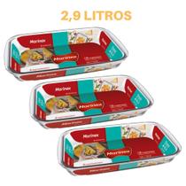 3 Travessa Retangular Vidro 2,9L Assados Doces Torta Marinex