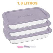 3 Travessa Retangular Vidro Com Tampa 1,6L Assados Marinex