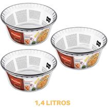 3 Travessa Suflê 1,4ml Forma de Vidro Temperado Marinex