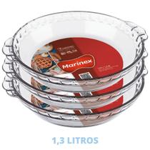 3 Travessas de Vidro Forma Filetada 1,3L Doces Torta Marinex