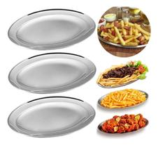 3 Travessas Rasas Ovais Inox 39cm Porções Quente E Fria 3 Travessas Rasas Ovais Inox 39cm Porções Quente E Fria