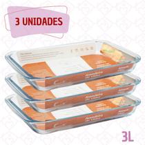 3 Travessas Retangular Grande 3L Panqueca Lasanheira Bolo