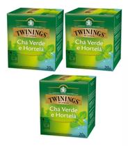 3 twinings of london sabor chá verde e hortelã 20g 10 sacos