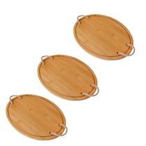 3 un Bandeja De Bambu Oval Com Alça De Corda Servir 33CM