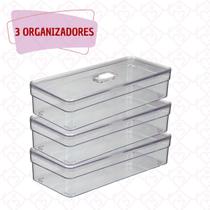 3 Un Organizadores Porta Ovos Com Tampa Acrilico Retangular