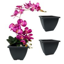 3 unds Vaso Cachepot Quadrado para Orquídea Cor: Preto