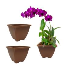3 unds Vaso Cachepot Quadrado para Orquídea Marrom