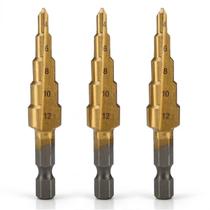 3 Unidades Broca Escalonada A.Rapido Hss Guepar 4mm A 12mm