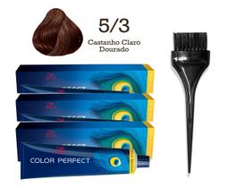 3 Unidades Coloração Color Perfect 5/3 Castanho Claro Dourado Wella