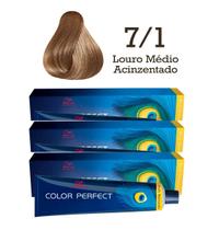 3 Unidades Coloração Color Perfect 7/1 Louro Médio Acinzentado Wella