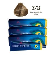 3 Unidades Coloração Color Perfect 7/2 Louro Médio Mate Wella