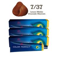 3 Unidades Coloração Color Perfect 7/37 Louro Médio Dourado Marrom Wella