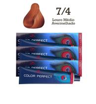 3 Unidades Coloração Color Perfect 7/4 Louro Médio Avermelhado Wella
