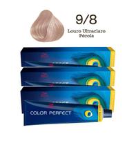 3 Unidades Coloração Color Perfect 9/8 Louro Ultraclaro Pérola Wella