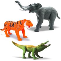 3 Unids Brinquedo Animal Realista Vinil Elefante Tigre Croco