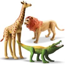 3 Unids Brinquedo Animal Realista Vinil Girafa Leão Crocodil