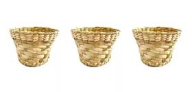 3 Vaso Cachepo Cesto Palha Trançado Decoração Redondo 10x14 3 Vaso Cachepo Cesto Palha Trançado Decoração Redondo 10x14