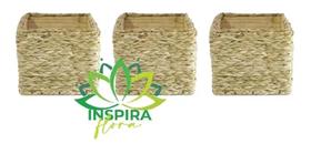 3 Vaso Quadrado Cachepo Taboa Trançado Cesto Violeta 9x14x14