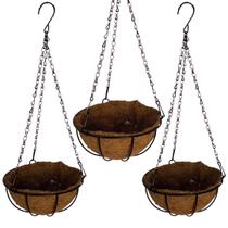 3 Vasos 35cm De Fibra De Coco Plantas E Flores Suspenso com Corrente