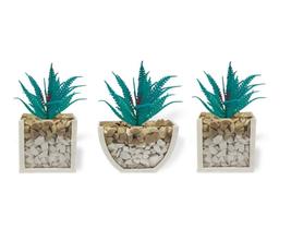 3 Vasos Arranjos Plantas Suculentas Artificiais P/ Banheiro