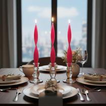 3 Vela Castiçal Verniz Torcida Branca Decorativa 28cm Unid Rosa Verde Vermelha Amarela Decoração Mesa Evento