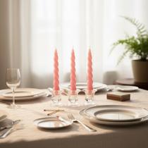 3 Vela Castiçal Verniz Torcida Decorativa 16,50cm DV07 Branca Rosa Vermelha Azul Colorida Mesa Evento