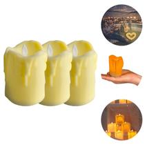 3 Velas Decorativa de Led Eletrônica Amarela Simula Luz Acesa + Bateria