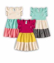 3 Vestido Infantil Menina 3 Marias Tricolor 1 ao 16 Rodado com Babados