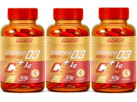 3 Vitamina D3 2000ui E Vitamina C 1000mg 270 Cápsulas Sem Sabor - Biofor