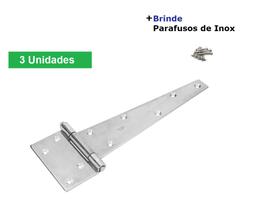 3 X Dobradiça triangulo Inox Leme 100x250mm Mahler Porteira Portão