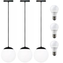 3 X Luminárias Lustre Pendente 215Cm Jabuticaba Globo Vidro