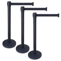 3 X Pedestal Organizador Separador de Fila Preto Com Fita Retrátil Preta 3 X Pedestal Organizador Separador de Fila Preto Com Fita Retrátil Preta
