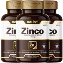 3 x Zinco Quelato Bisglicinato 500mg 180 Cápsulas - Melfort