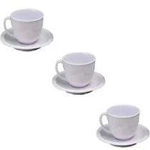 3 Xícara Caneca com Pires Branco Kit em Melamina 200ml 3 Xícara Caneca com Pires Branco Kit em Melamina 200ml