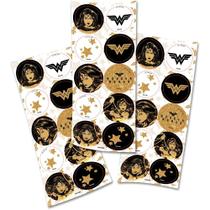 30 Adesivos MULHER MARAVILHA LUXO redondo decoração festa