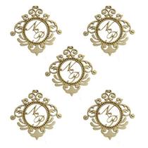 30 Aplique Brasão Casamento Personalizado Arco Furo 12cm Mdf Madeira Cru