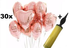 30 Balões Lindos Metalizados Coração 45cm Rose Gold Com Lacre + Bomba Balão - mximport