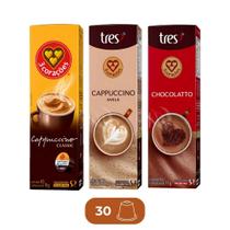 30 Cápsulas de Cappuccino para Três Corações Capucino Classic, Chocolato e Avelã 30 Cápsulas de Cappuccino para Três Corações Capucino Classic, Chocolato e Avelã