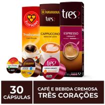 30 Cápsulas Três Corações, Café e Bebida Cremosa