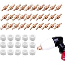 30 Eletrodo Para Tocha de Corte Plasma PT31 Curto - Brax + 15 Anel Difusor Cerâmico Para Tocha de Corte Plasma PT31