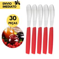 30 Espátulas p/ Manteiga , Geléia, Patês de Inox com Cabo Vermelho Ideal p/ Cafés e Petiscos, Restau