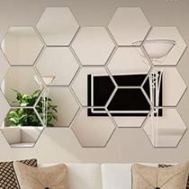 30 Espelhos Hexágono Acrílico Decoração Adesivo Geométrico - TOP